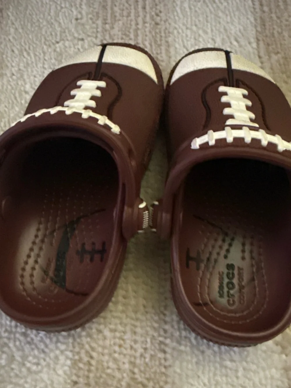 CROCS Kids Brown Football Clog Sandals with White Laces